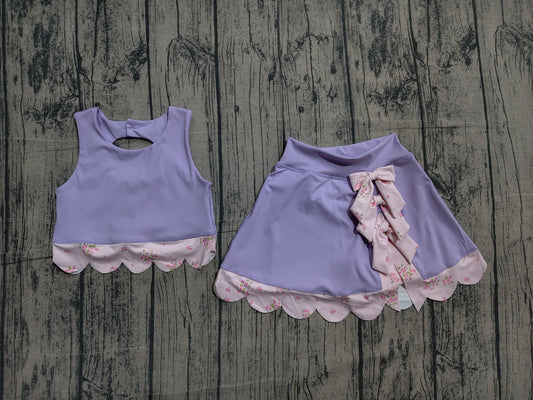 preorder Samples GSD3323 Yoga Solid Color Purple Sleeveless Bows Skorts Girls Set