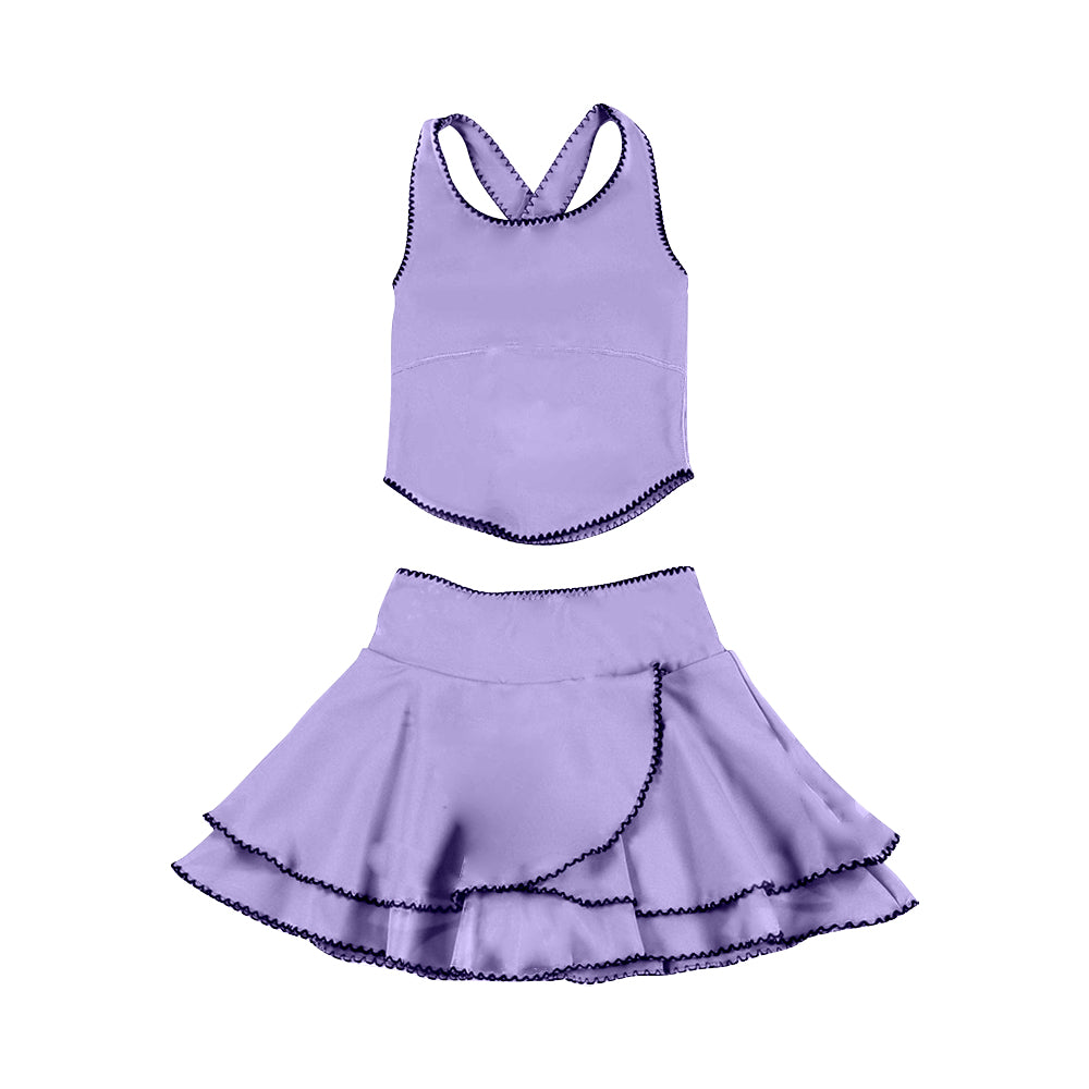 preorder GSD3325 Yoga Solid Color Purple Sleeveless Skorts Girls Set