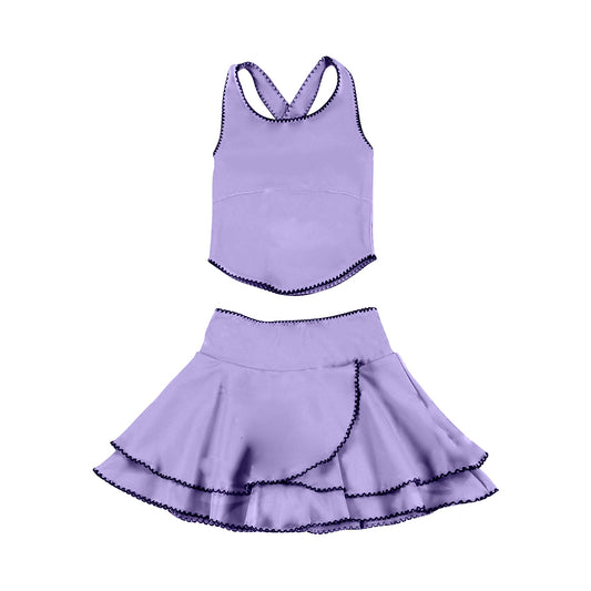 preorder GSD3325 Yoga Solid Color Purple Sleeveless Skorts Girls Set