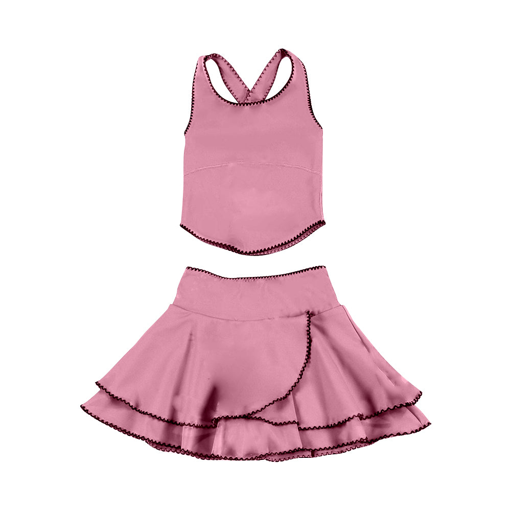 preorder GSD3326 Yoga Solid Color Pink Sleeveless Skorts Girls Set