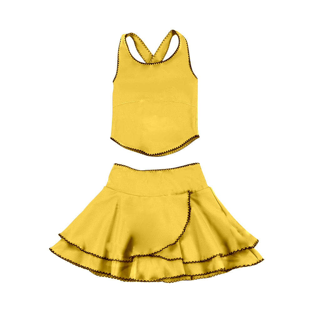 preorder GSD3328 Yoga Solid Color Yellow Sleeveless Skorts Girls Set