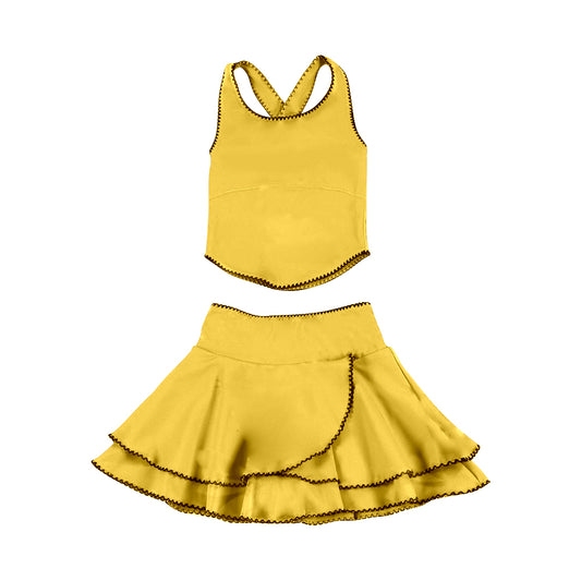 preorder GSD3328 Yoga Solid Color Yellow Sleeveless Skorts Girls Set