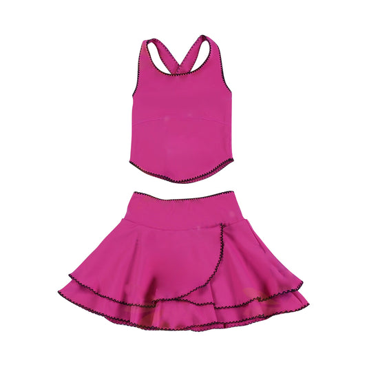preorder GSD3329 Yoga Solid Color Hot Pink Sleeveless Skorts Girls Set