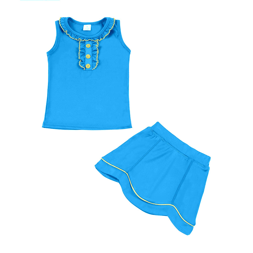 preorder GSD3333 Yoga Solid Color Blue Sleeveless Skorts Girls Set
