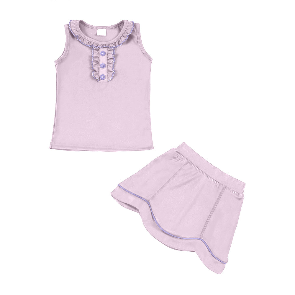preorder GSD3335 Yoga Solid Color Pink Sleeveless Skorts Girls Set