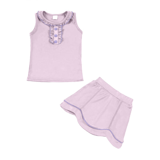 preorder GSD3335 Yoga Solid Color Pink Sleeveless Skorts Girls Set