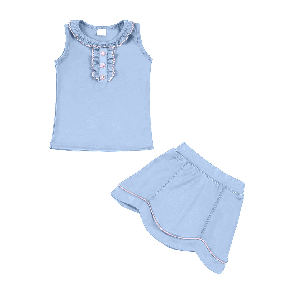 preorder GSD3336 Yoga Solid Color Blue Sleeveless Skorts Girls Set