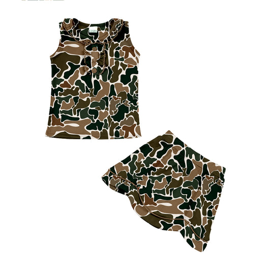 preorder GSD338 Yoga Hunting Camo Sleeveless Skorts Girls Set
