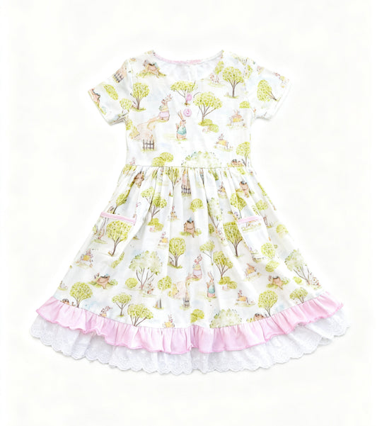 preorder GSD3364 Easter Bunny Rabbit Short Sleeve Girls Dress