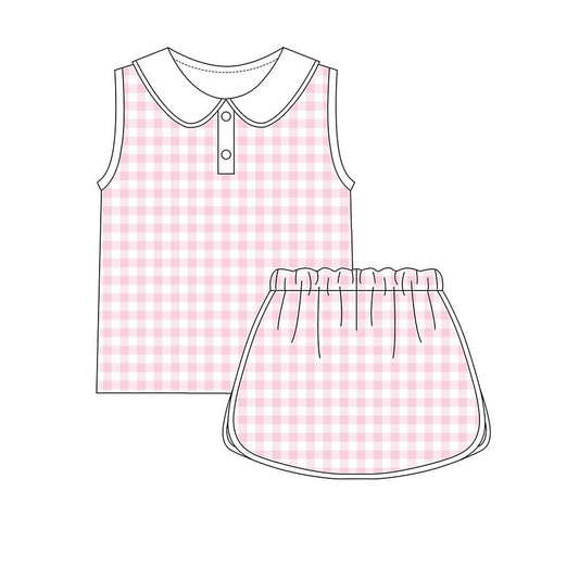 preorder GSD3374 Yoga Pink Checkered Sleeveless Skorts girls Set