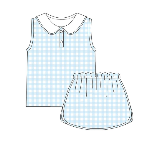 preorder GSD3375 Yoga Blue Checkered Sleeveless Skorts girls Set