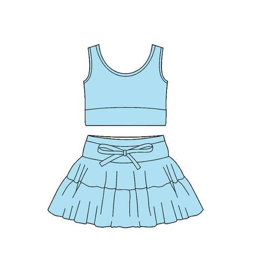 preorder GSD3376 Yoga Blue Sleeveless Skorts girls Set