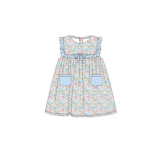 preorder GSD3381 Colorful Flowers Floral Pockets Girls Dress