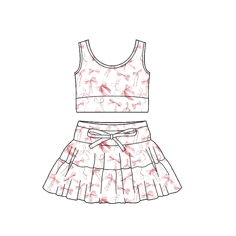 preorder GSD3387 Yoga Pink Bows Sleeveless Skorts Girls Set