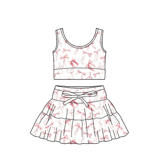 preorder GSD3387 Yoga Pink Bows Sleeveless Skorts Girls Set