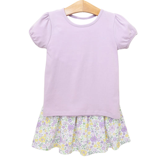 preorder GSD3388 Yoga Purple Short Sleeve Colorful Flowers Floral Skorts Girls Set