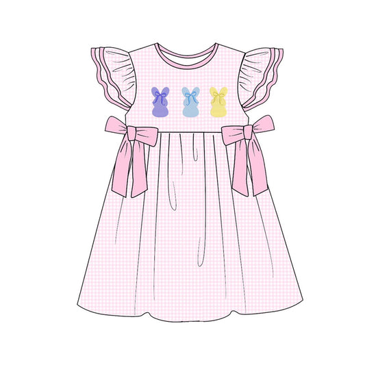 preorder GSD3392 Easter Rabbit Bunny Pink Bows Flutter Sleeve Girls Dress
