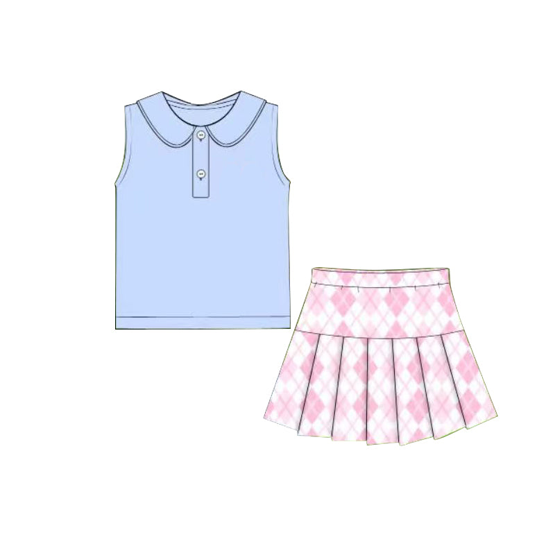 preorder GSD3395 Yoga Blue Sleeveless Pink Skorts girls Set