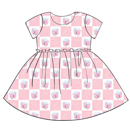 preorder GSD3398 Pink Butterfly Short Sleeve Girls Dress