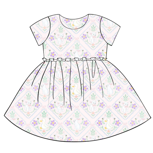 preorder GSD3399 Flowers Sheep Short Sleeve Girls Dress