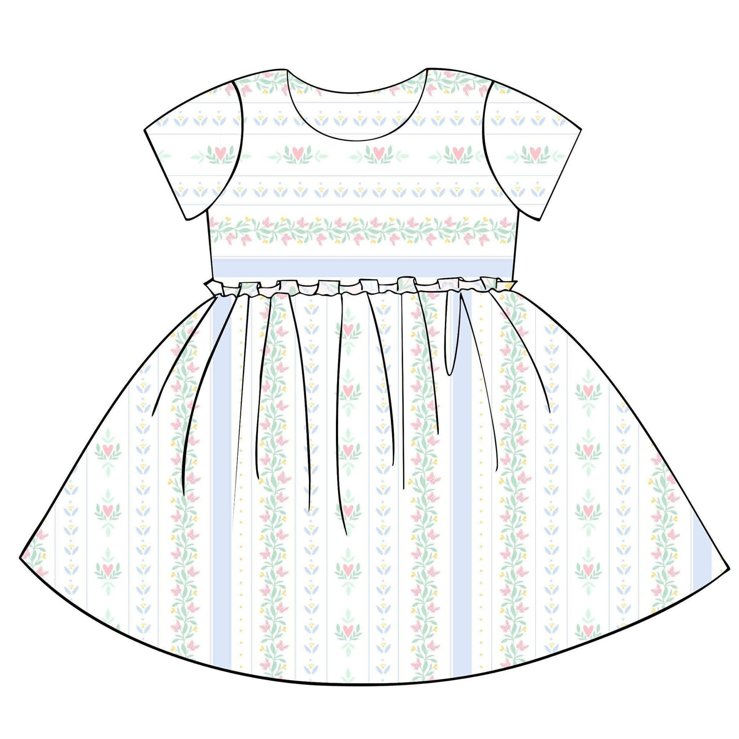 preorder GSD3400 Flowers Heart Short Sleeve Girls Dress