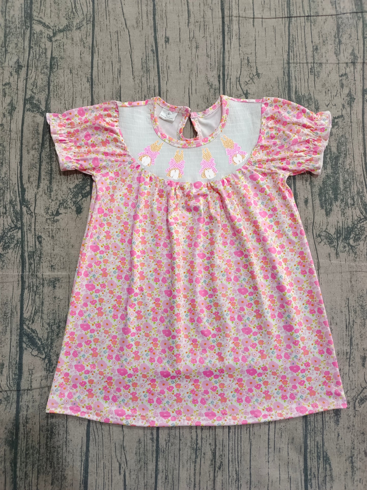 preorder Samples GSD3406 Easter Bunny Rabbit Pink Flowers Short Sleeve Girls Dress