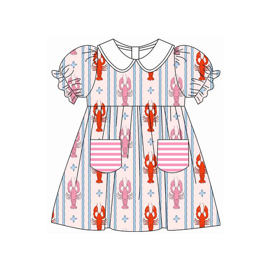 preorder GSD3420 Crayfish Pockets Pink Short Sleeve Girls Dress
