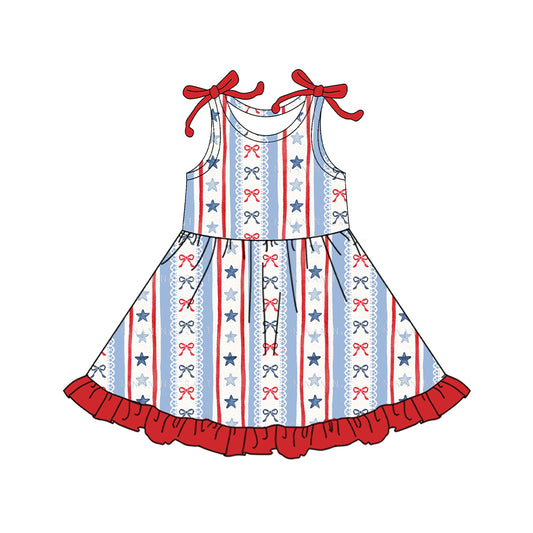preorder GSD3423 July 4th Bows Star Blue Girls Dress
