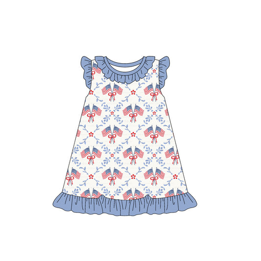 preorder GSD3424 July 4th Bows Flag Blue Girls Dress