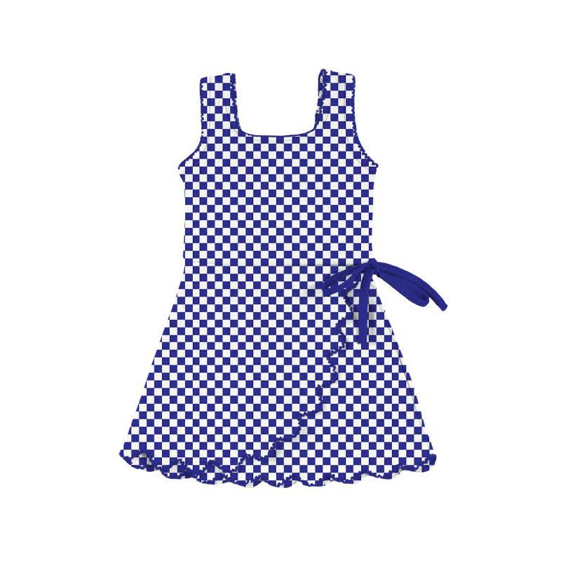 preorder GSD3426 Yoga Blue Checkered Sleeveless Girls Dress