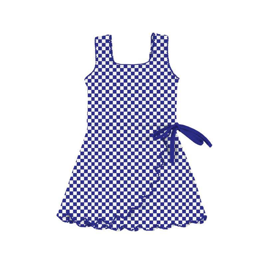 preorder GSD3426 Yoga Blue Checkered Sleeveless Girls Dress