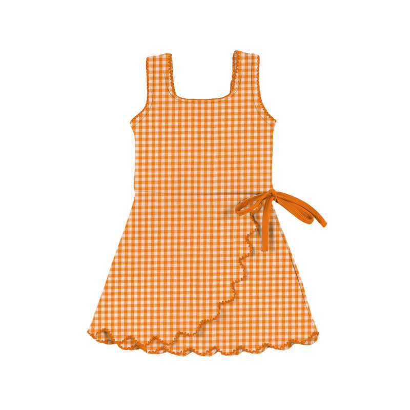 preorder GSD3429 Yoga Orange Checkered Sleeveless Girls Dress