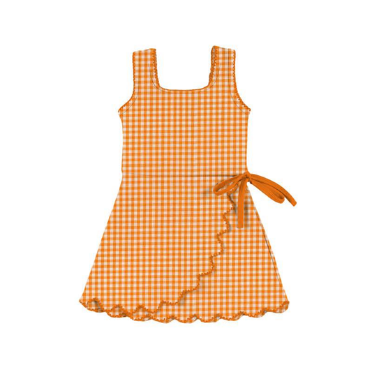 preorder GSD3429 Yoga Orange Checkered Sleeveless Girls Dress