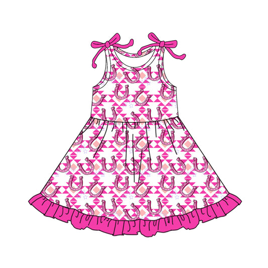 preorder GSD3430 Western Aztec Horse Shoe Hot Pink Sleeveless Girls Dress