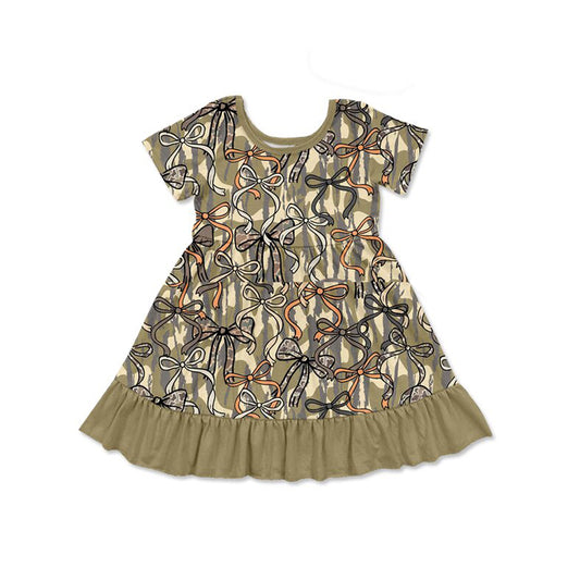 preorder GSD3432 Hunting Camo Bows Short Sleeve Girls Dress