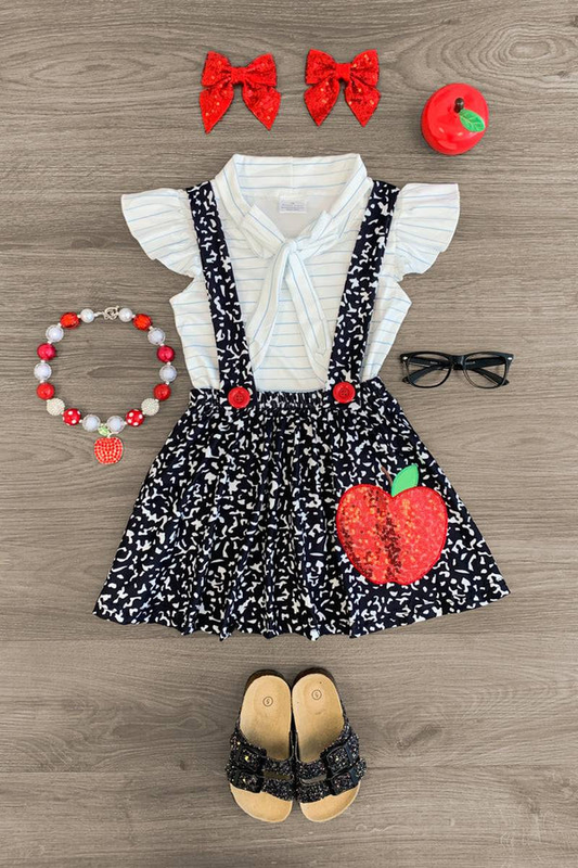 preorder GSD3435 Back To School Apple Flutter Sleeve 2pcs Girls Set