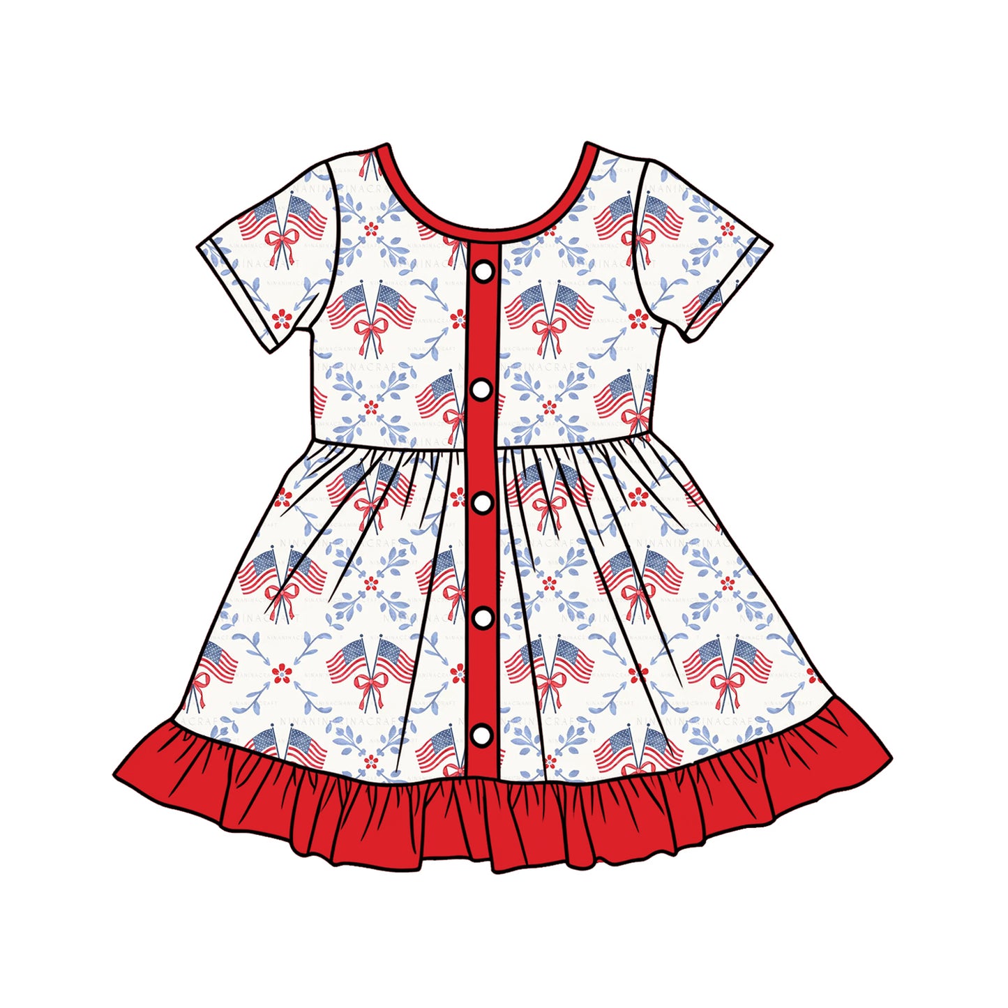 preorder GSD3466 July 4th Flag Short Sleeve Girls Dress