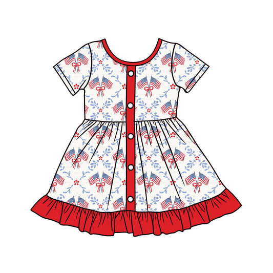 preorder GSD3466 July 4th Flag Short Sleeve Girls Dress