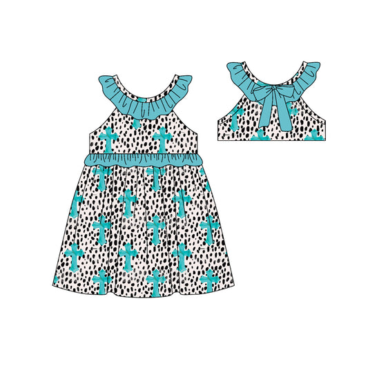 preorder GSD3471 Easter Cross Leopard Blue Girls Dress