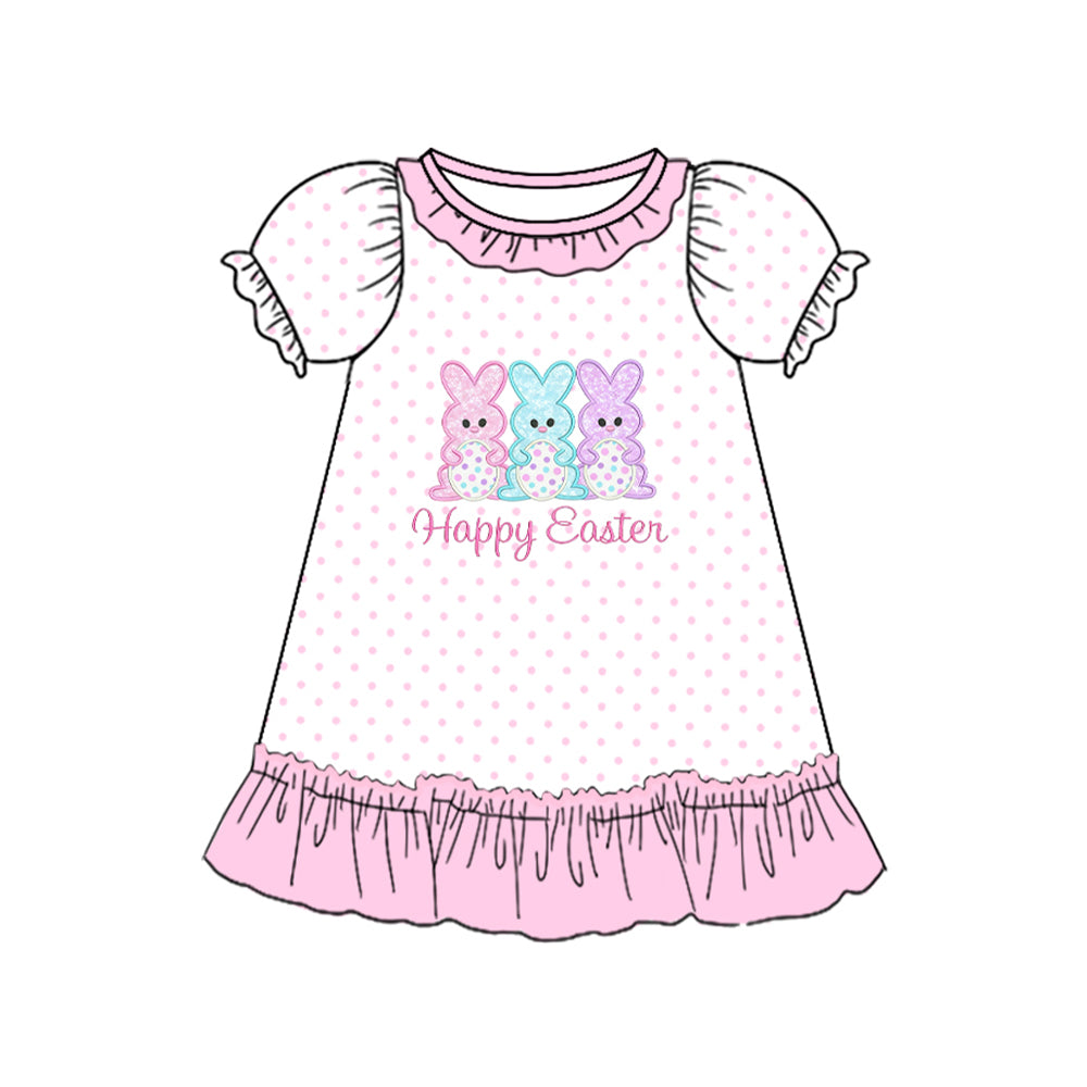 preorder GSD3472 Happy Easter Bunny Rabbit Short Sleeve Girls Dress