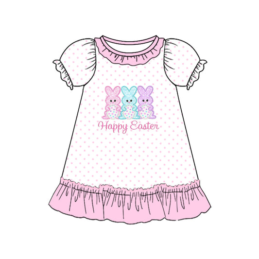 preorder GSD3472 Happy Easter Bunny Rabbit Short Sleeve Girls Dress