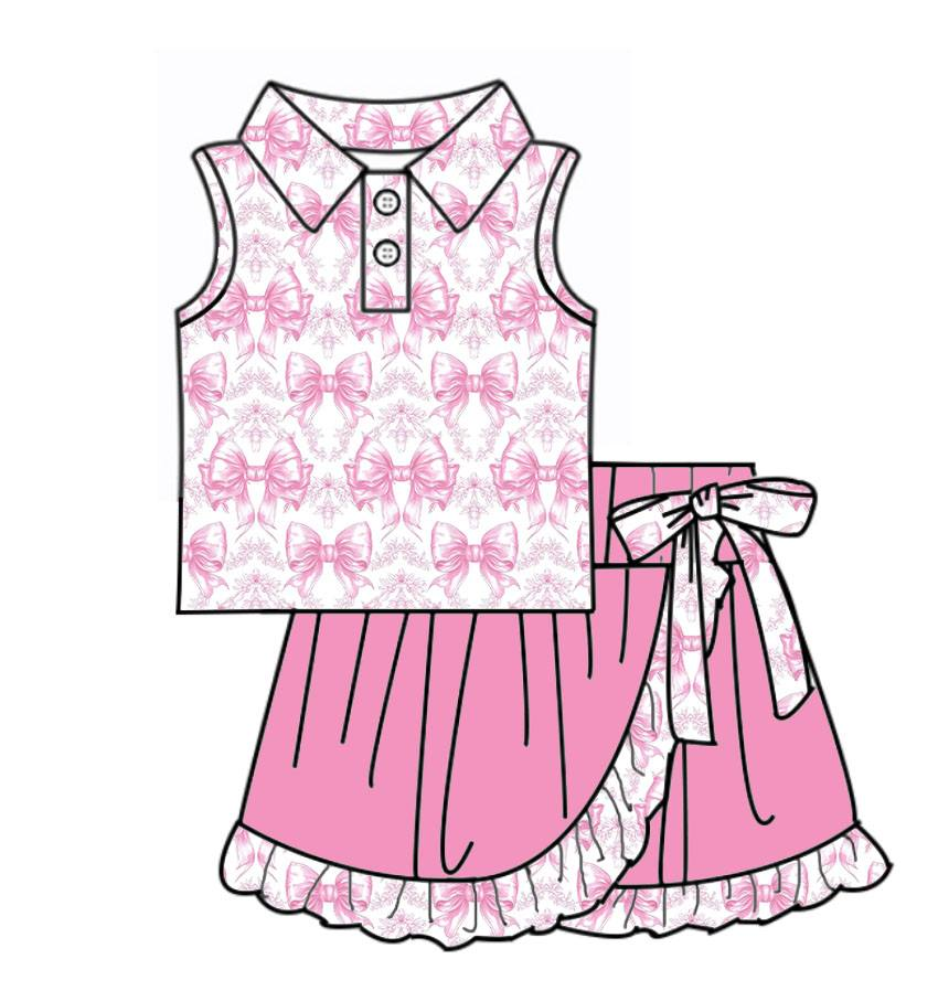 preorder GSD3474 Yoga Pink Bows Sleeevless Pink Skorts Girls Set