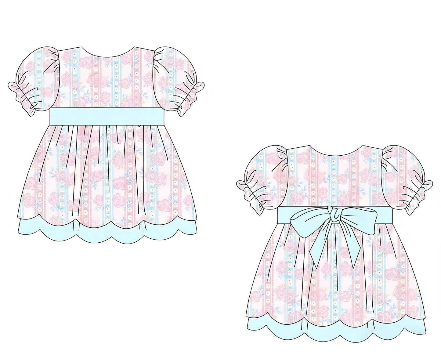 preorder GSD3475 Pink Flowers Rose Short Sleeve Girls Dress