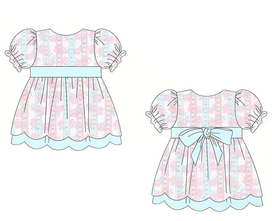 preorder GSD3475 Pink Flowers Rose Short Sleeve Girls Dress