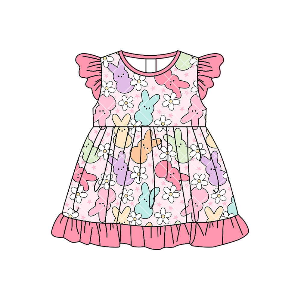 preorder GSD3491 Easter Bunny Rabbit Pink Flutter Sleeve Girls Dress