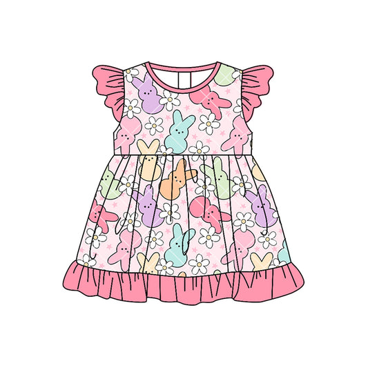 preorder GSD3491 Easter Bunny Rabbit Pink Flutter Sleeve Girls Dress