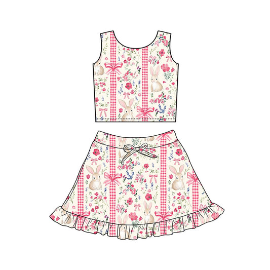 preorder GSD3496 Yoga Easter Bunny Rabbit Flowers Sleeveless Skorts Girls Set