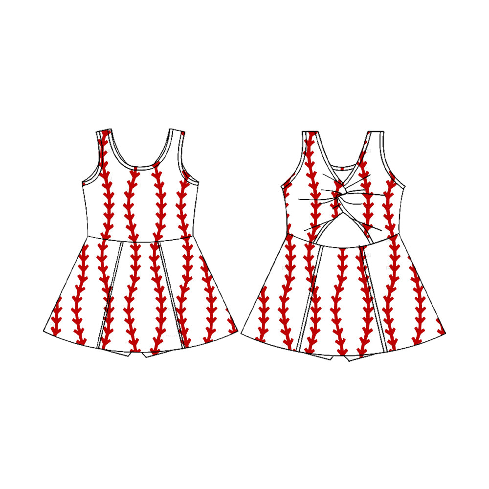 preorder GSD3501 Baseball Red Sleeveless Skorts Girls Dress