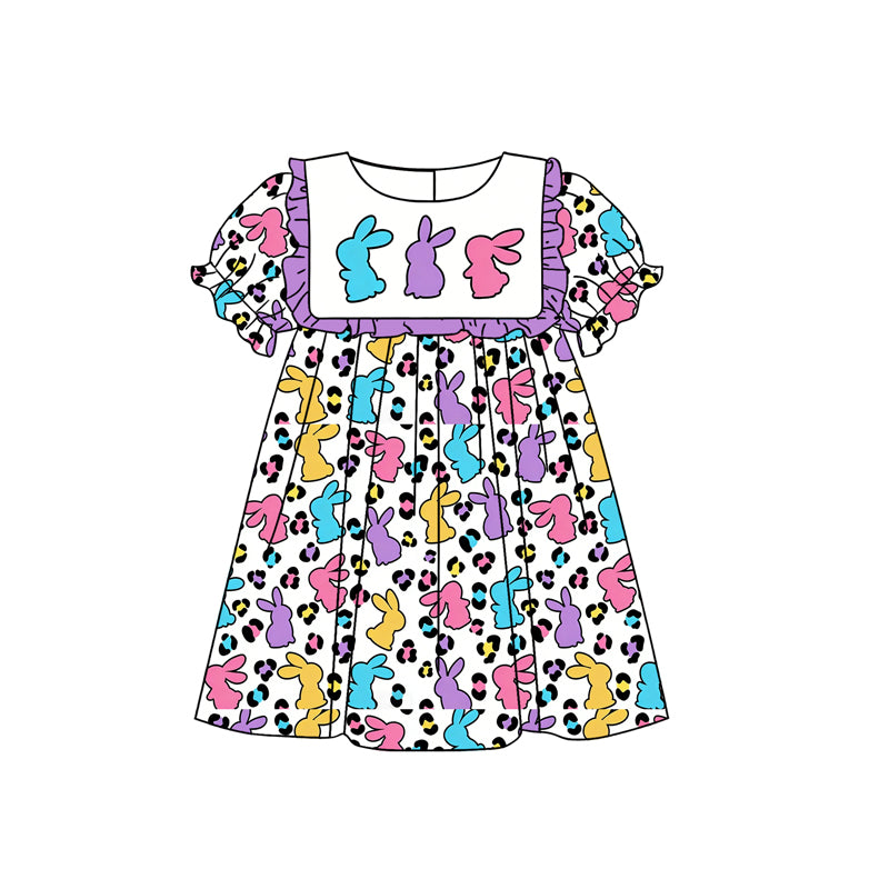 preorder GSD3509 Easter Bunny Rabbit Leopard Short Sleeve Girls Dress