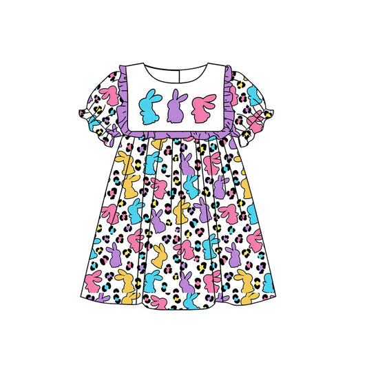 preorder GSD3509 Easter Bunny Rabbit Leopard Short Sleeve Girls Dress